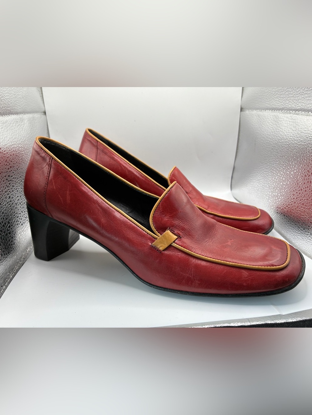 Vintage Gregor Collection Italy Burgundy Leather Square Toe Heels 40.5